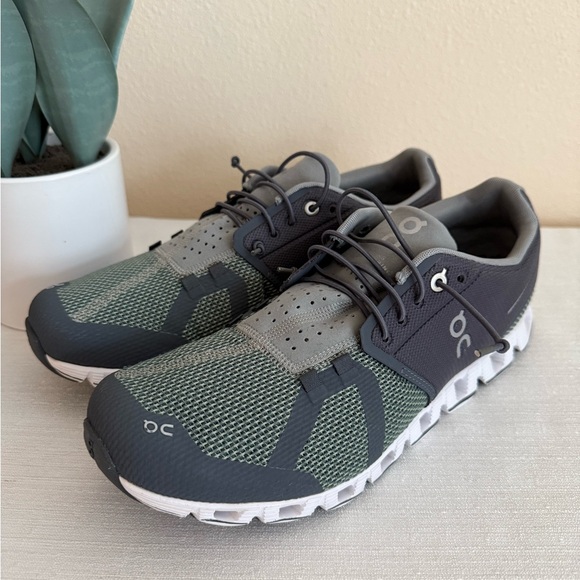 On Running Men's Gray and Green Athletic Sneakers - Picture 6 of 11